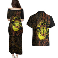 Kia Orana Kuki Airani Couples Matching Puletasi and Hawaiian Shirt Cook Islands Tangaroa God Tatau Gold LT14 - Polynesian Pride