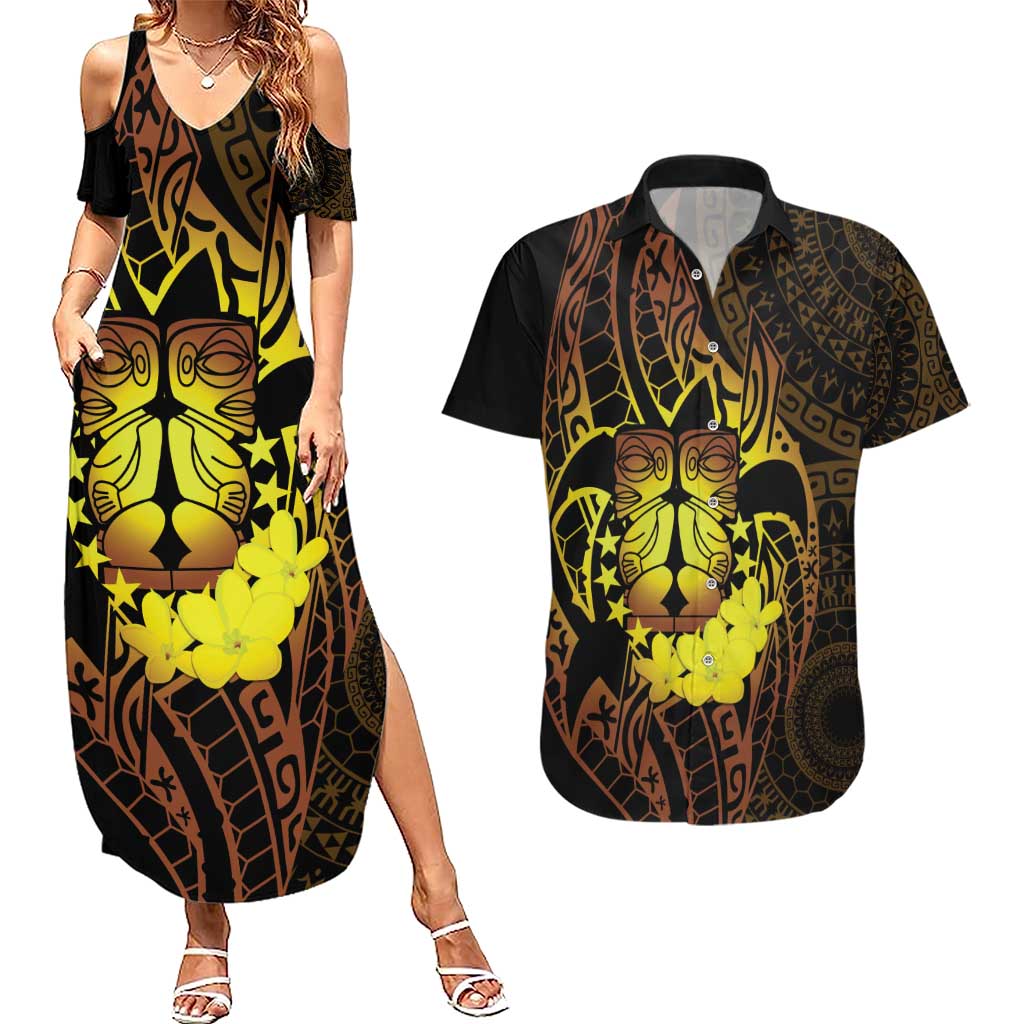 Kia Orana Kuki Airani Couples Matching Summer Maxi Dress and Hawaiian Shirt Cook Islands Tangaroa God Tatau Gold LT14 Gold - Polynesian Pride