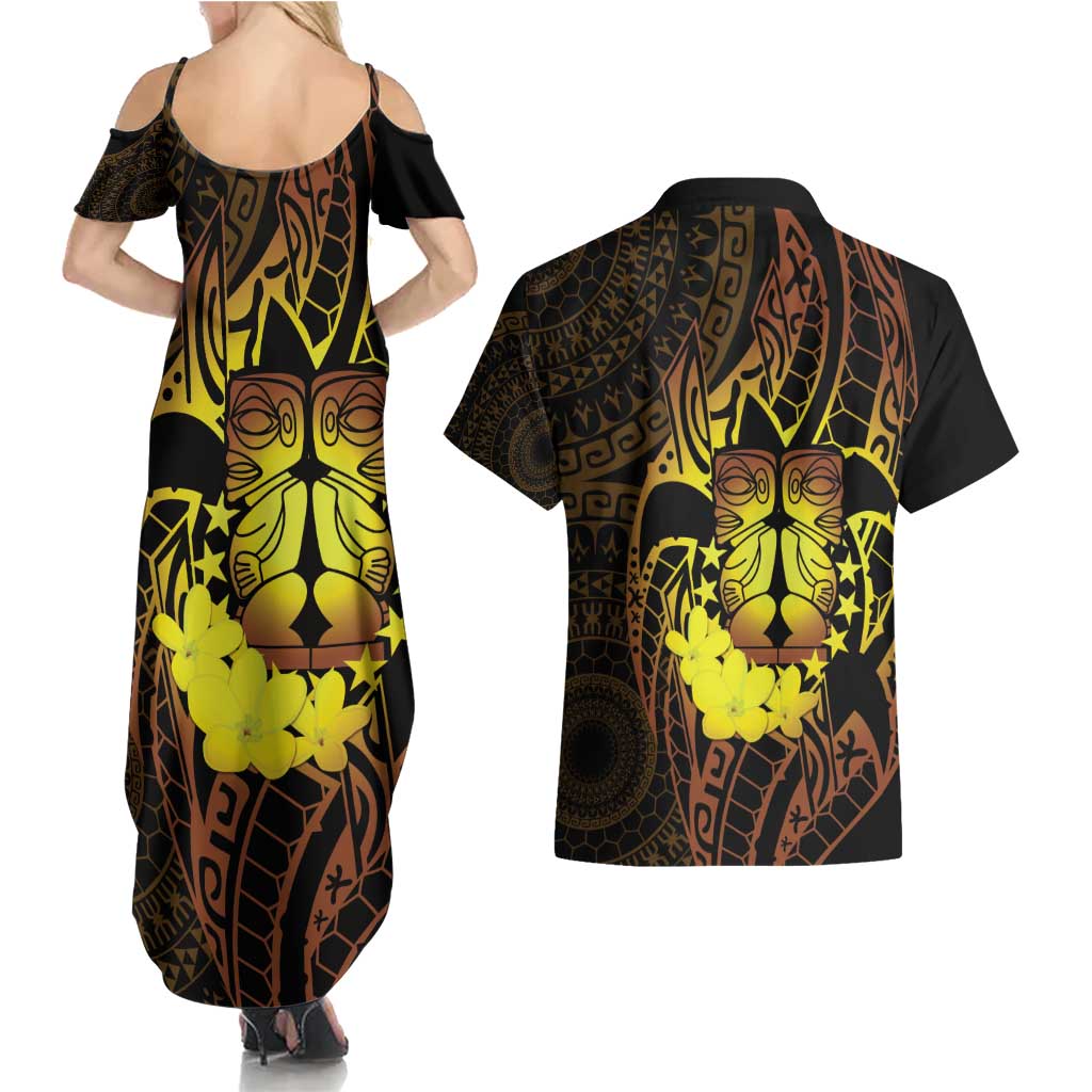 Kia Orana Kuki Airani Couples Matching Summer Maxi Dress and Hawaiian Shirt Cook Islands Tangaroa God Tatau Gold LT14 - Polynesian Pride