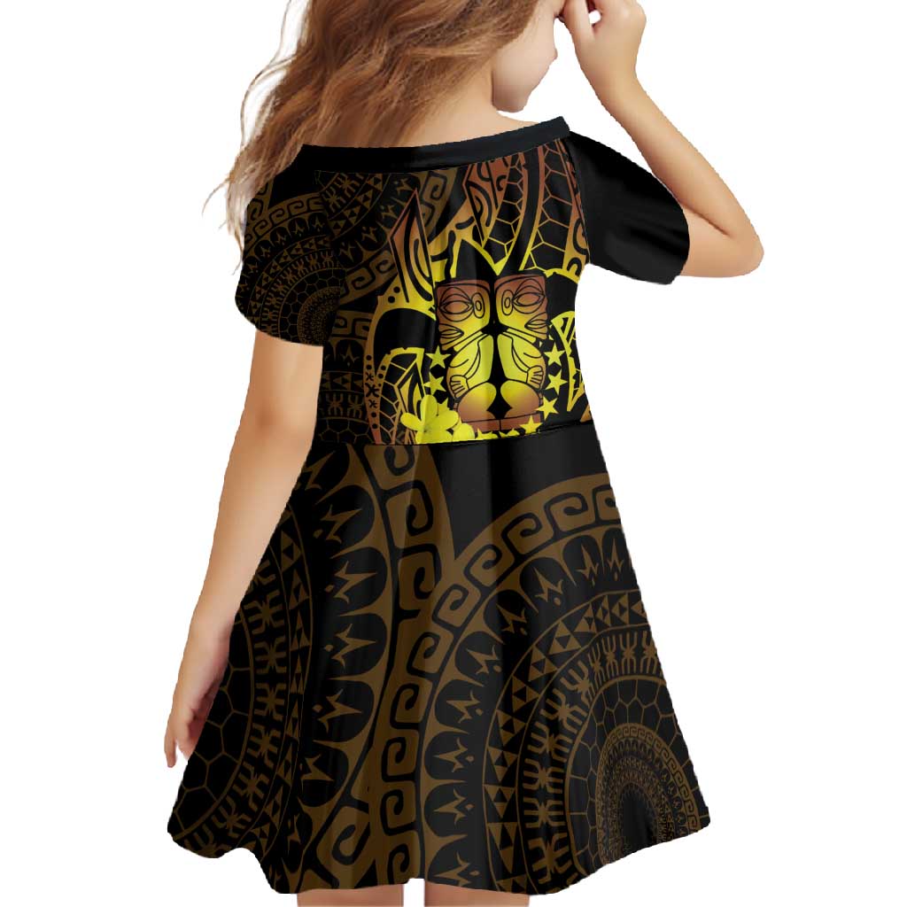 Kia Orana Kuki Airani Family Matching Long Sleeve Bodycon Dress and Hawaiian Shirt Cook Islands Tangaroa God Tatau Gold LT14 - Polynesian Pride