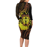 Kia Orana Kuki Airani Family Matching Long Sleeve Bodycon Dress and Hawaiian Shirt Cook Islands Tangaroa God Tatau Gold LT14 - Polynesian Pride