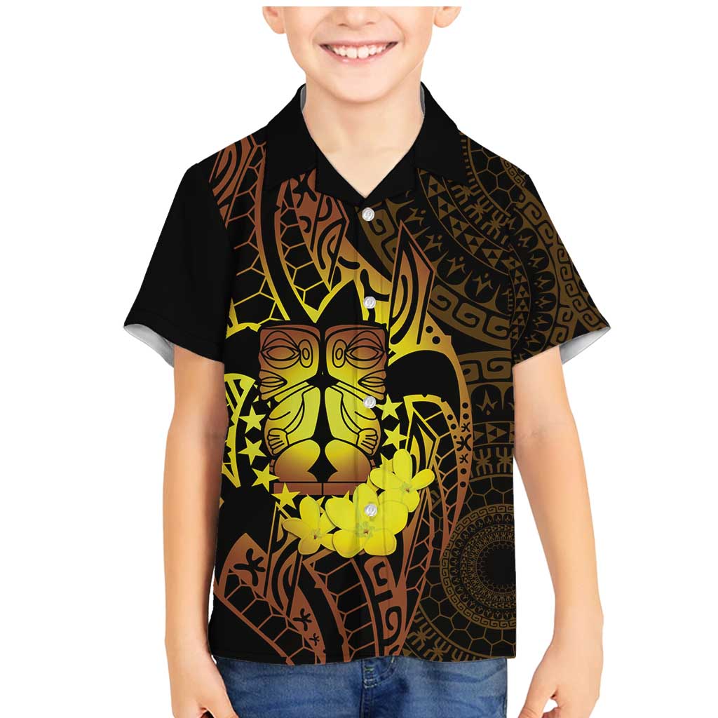 Kia Orana Kuki Airani Family Matching Mermaid Dress and Hawaiian Shirt Cook Islands Tangaroa God Tatau Gold LT14 Son's Shirt Gold - Polynesian Pride