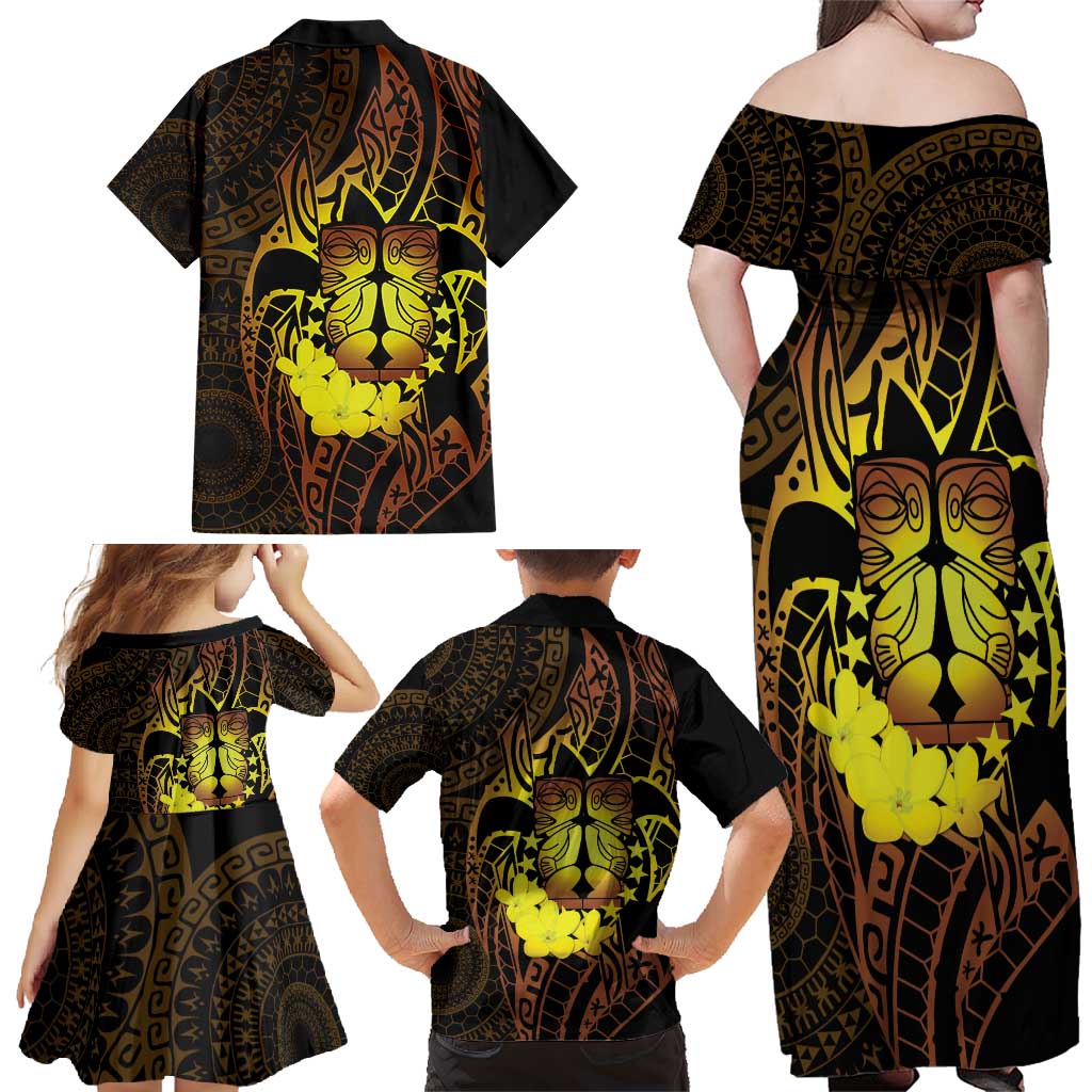 Kia Orana Kuki Airani Family Matching Off Shoulder Maxi Dress and Hawaiian Shirt Cook Islands Tangaroa God Tatau Gold LT14 - Polynesian Pride