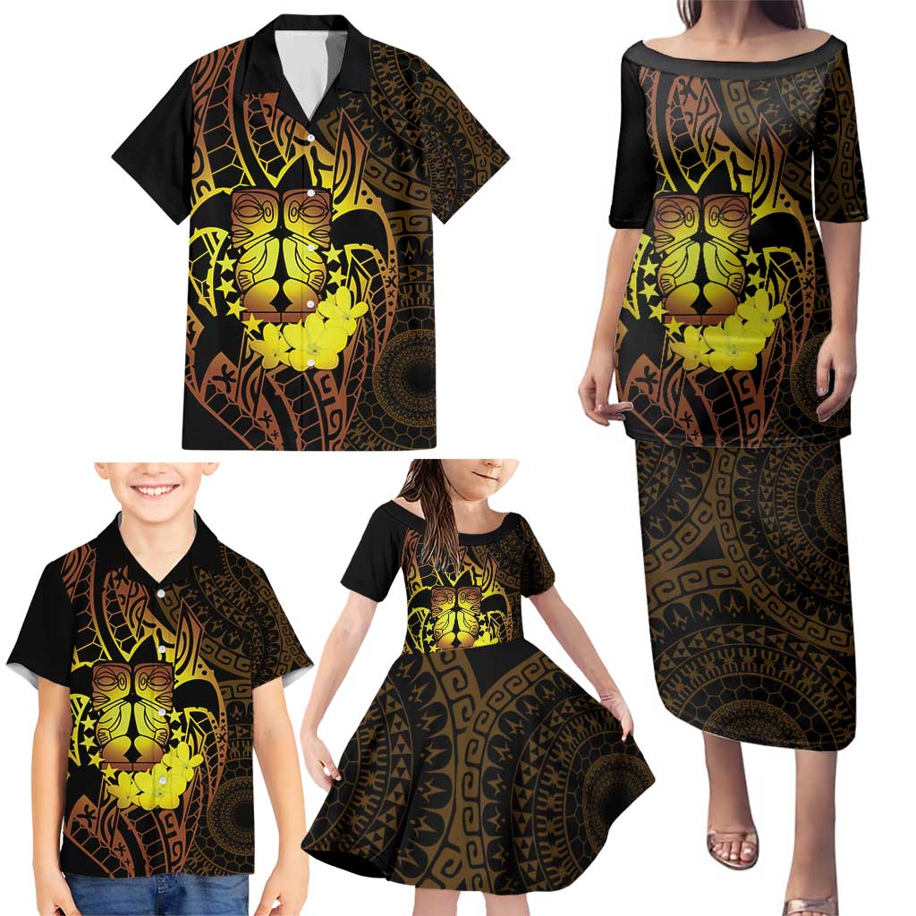 Kia Orana Kuki Airani Family Matching Puletasi and Hawaiian Shirt Cook Islands Tangaroa God Tatau Gold LT14 - Polynesian Pride