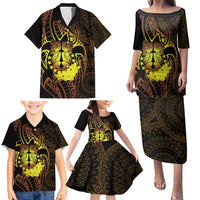 Kia Orana Kuki Airani Family Matching Puletasi and Hawaiian Shirt Cook Islands Tangaroa God Tatau Gold LT14 - Polynesian Pride