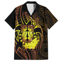 Kia Orana Kuki Airani Family Matching Short Sleeve Bodycon Dress and Hawaiian Shirt Cook Islands Tangaroa God Tatau Gold LT14 Dad's Shirt - Short Sleeve Gold - Polynesian Pride