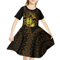 Kia Orana Kuki Airani Kid Short Sleeve Dress Cook Islands Tangaroa God Tatau Gold LT14 - Polynesian Pride