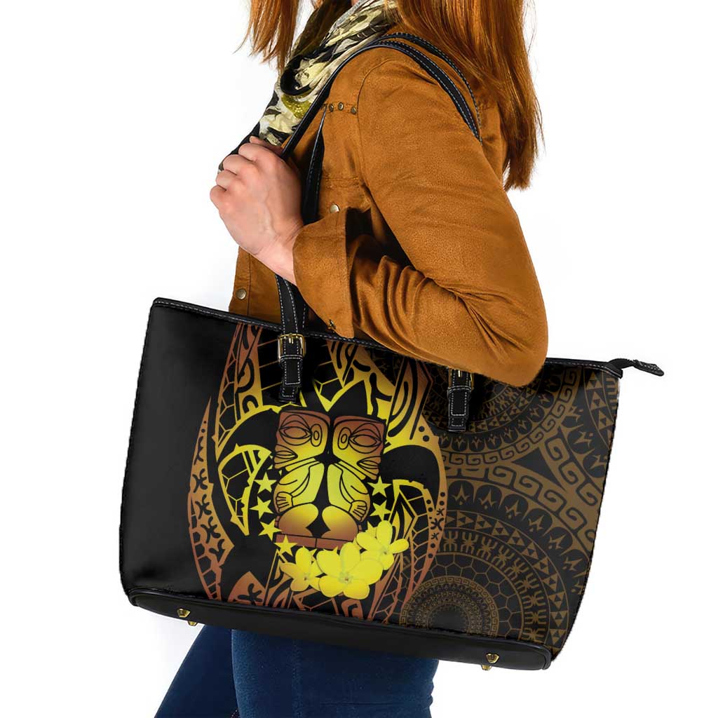 Kia Orana Kuki Airani Leather Tote Bag Cook Islands Tangaroa God Tatau Gold LT14 Gold - Polynesian Pride