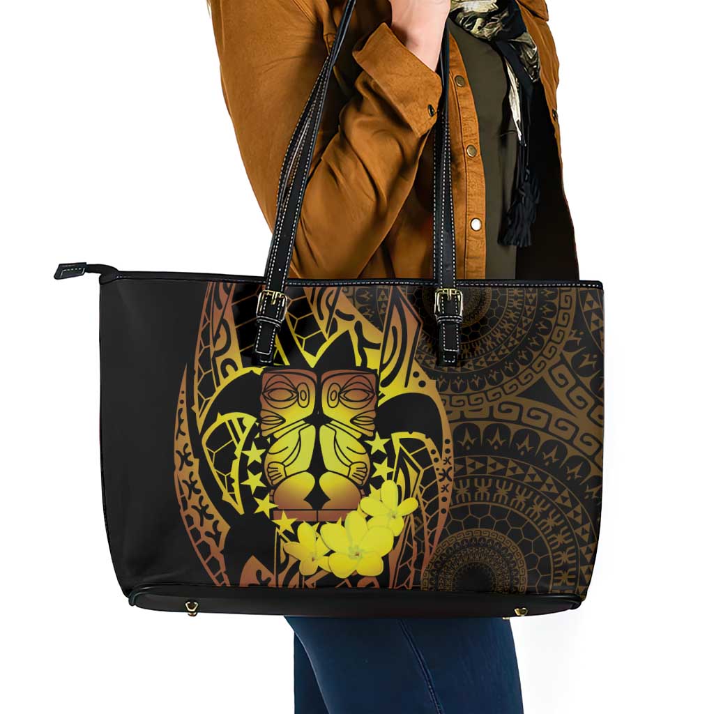 Kia Orana Kuki Airani Leather Tote Bag Cook Islands Tangaroa God Tatau Gold LT14 - Polynesian Pride