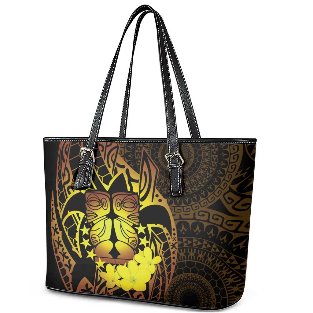 Kia Orana Kuki Airani Leather Tote Bag Cook Islands Tangaroa God Tatau Gold LT14 - Polynesian Pride