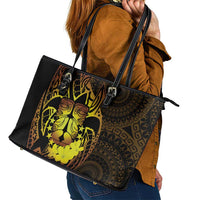 Kia Orana Kuki Airani Leather Tote Bag Cook Islands Tangaroa God Tatau Gold LT14 - Polynesian Pride