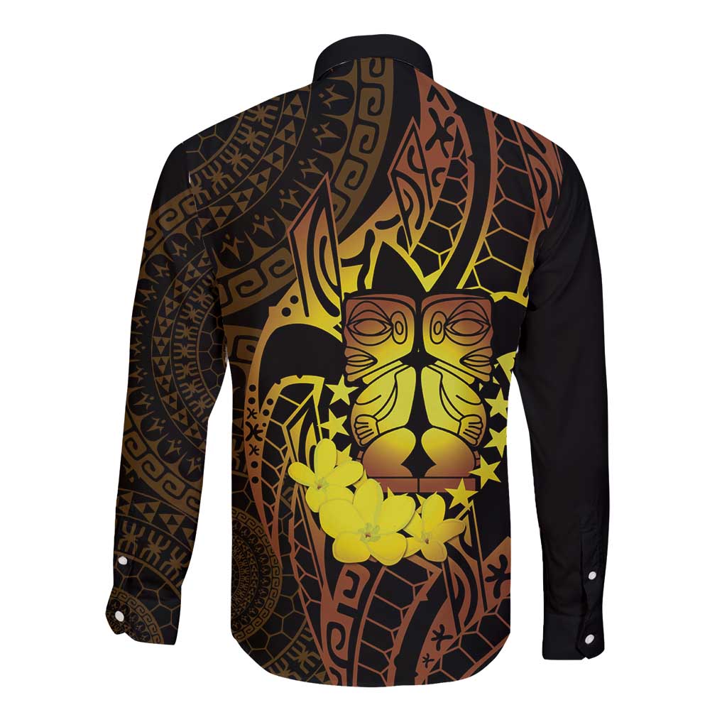 Kia Orana Kuki Airani Long Sleeve Button Shirt Cook Islands Tangaroa God Tatau Gold LT14 - Polynesian Pride