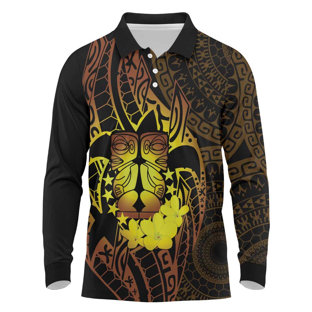 Kia Orana Kuki Airani Long Sleeve Polo Shirt Cook Islands Tangaroa God Tatau Gold LT14 Gold - Polynesian Pride