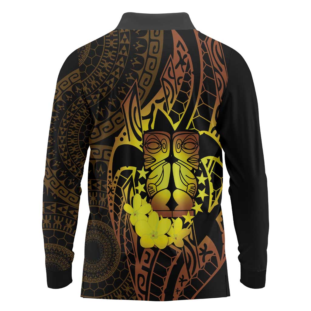 Kia Orana Kuki Airani Long Sleeve Polo Shirt Cook Islands Tangaroa God Tatau Gold LT14 - Polynesian Pride