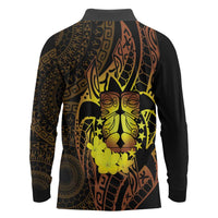 Kia Orana Kuki Airani Long Sleeve Polo Shirt Cook Islands Tangaroa God Tatau Gold LT14 - Polynesian Pride