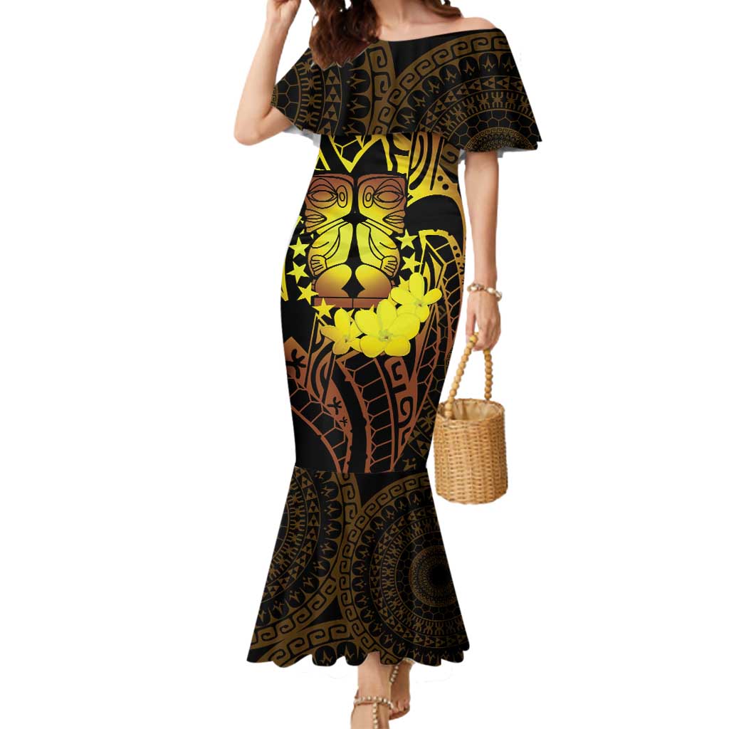 Kia Orana Kuki Airani Mermaid Dress Cook Islands Tangaroa God Tatau Gold LT14 Women Gold - Polynesian Pride