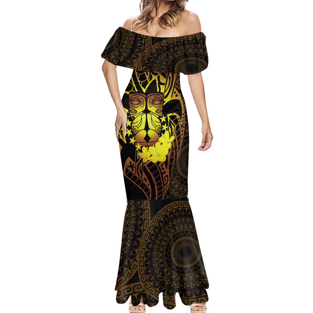 Kia Orana Kuki Airani Mermaid Dress Cook Islands Tangaroa God Tatau Gold LT14 - Polynesian Pride