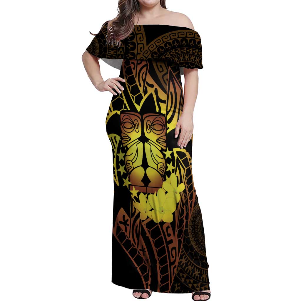 Kia Orana Kuki Airani Off Shoulder Maxi Dress Cook Islands Tangaroa God Tatau Gold LT14 Women Gold - Polynesian Pride