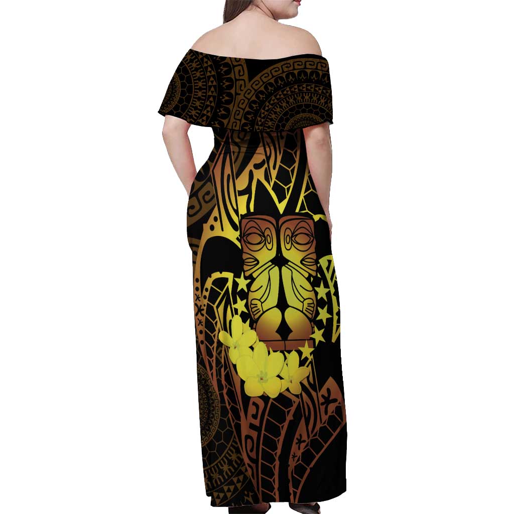 Kia Orana Kuki Airani Off Shoulder Maxi Dress Cook Islands Tangaroa God Tatau Gold LT14 - Polynesian Pride