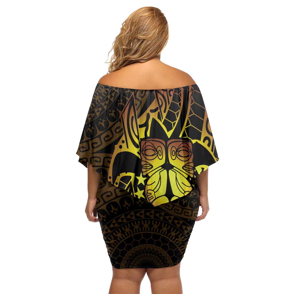 Kia Orana Kuki Airani Off Shoulder Short Dress Cook Islands Tangaroa God Tatau Gold LT14 - Polynesian Pride