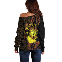 Kia Orana Kuki Airani Off Shoulder Sweater Cook Islands Tangaroa God Tatau Gold LT14 - Polynesian Pride