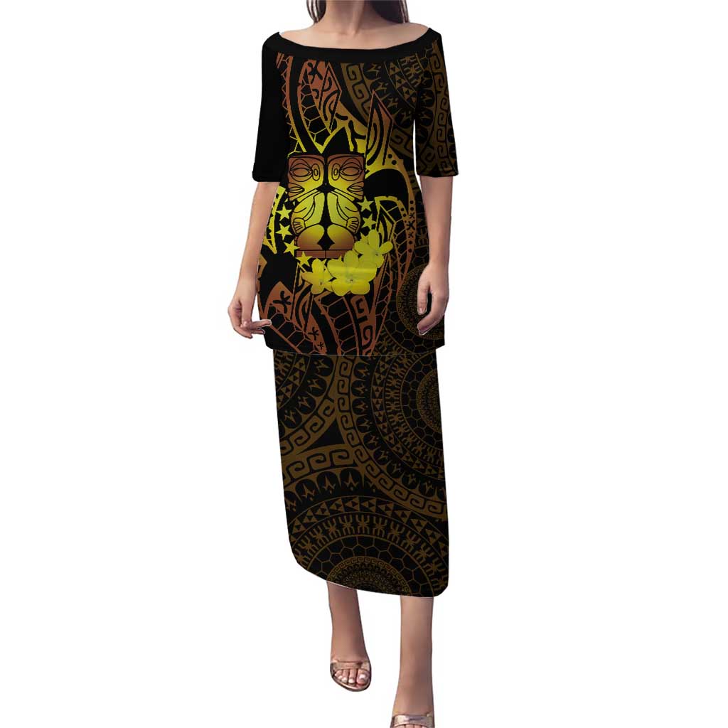 Kia Orana Kuki Airani Puletasi Cook Islands Tangaroa God Tatau Gold LT14 Long Dress Gold - Polynesian Pride