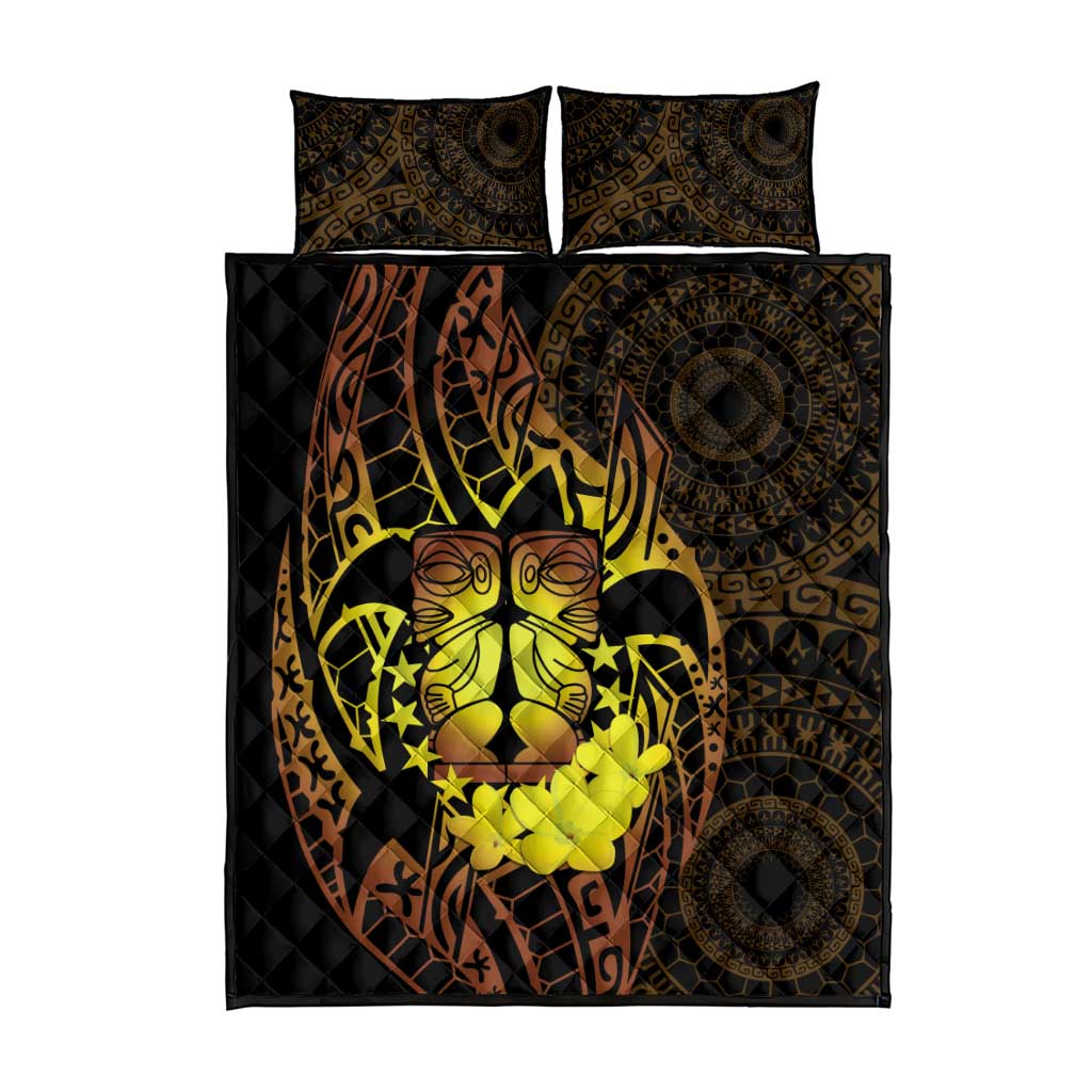 Kia Orana Kuki Airani Quilt Bed Set Cook Islands Tangaroa God Tatau Gold LT14 - Polynesian Pride