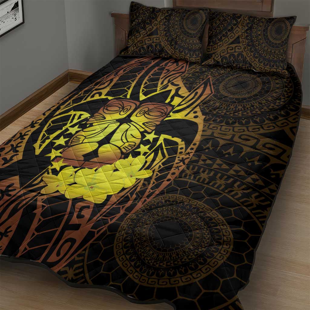 Kia Orana Kuki Airani Quilt Bed Set Cook Islands Tangaroa God Tatau Gold LT14 - Polynesian Pride