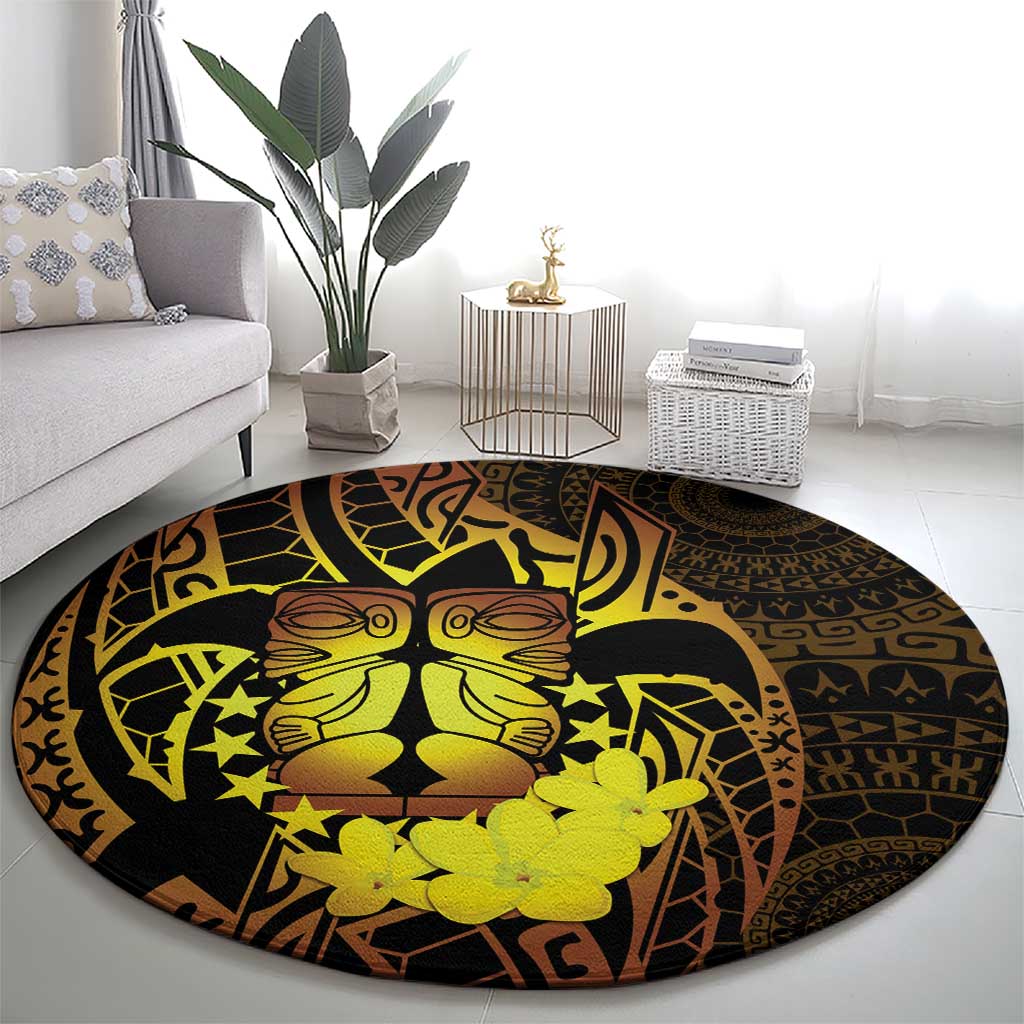 Kia Orana Kuki Airani Round Carpet Cook Islands Tangaroa God Tatau Gold LT14 - Polynesian Pride