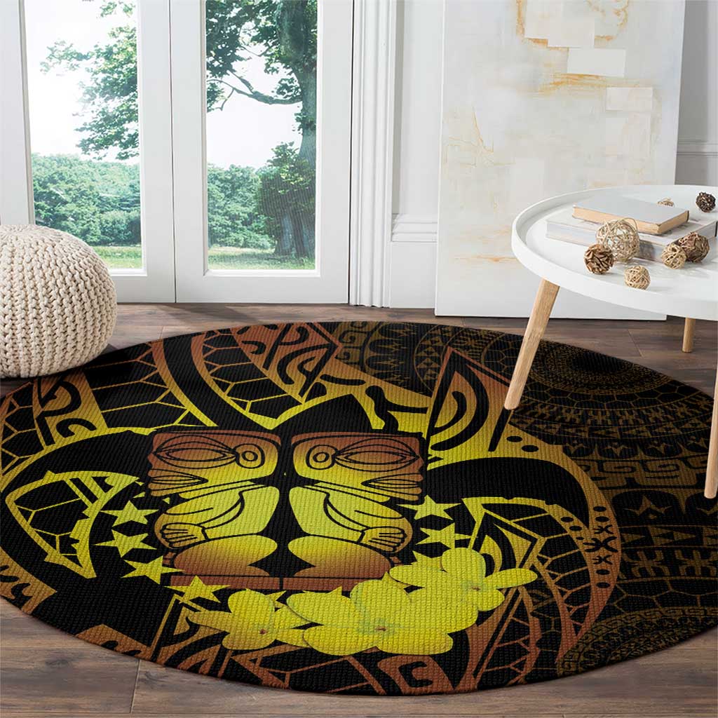 Kia Orana Kuki Airani Round Carpet Cook Islands Tangaroa God Tatau Gold LT14 - Polynesian Pride