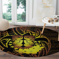 Kia Orana Kuki Airani Round Carpet Cook Islands Tangaroa God Tatau Gold LT14 - Polynesian Pride