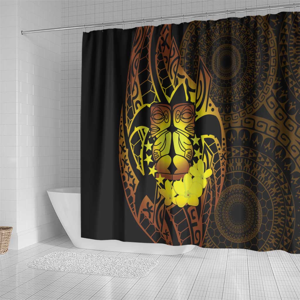 Kia Orana Kuki Airani Shower Curtain Cook Islands Tangaroa God Tatau Gold LT14 - Polynesian Pride