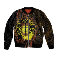 Kia Orana Kuki Airani Sleeve Zip Bomber Jacket Cook Islands Tangaroa God Tatau Gold LT14 Unisex Gold - Polynesian Pride