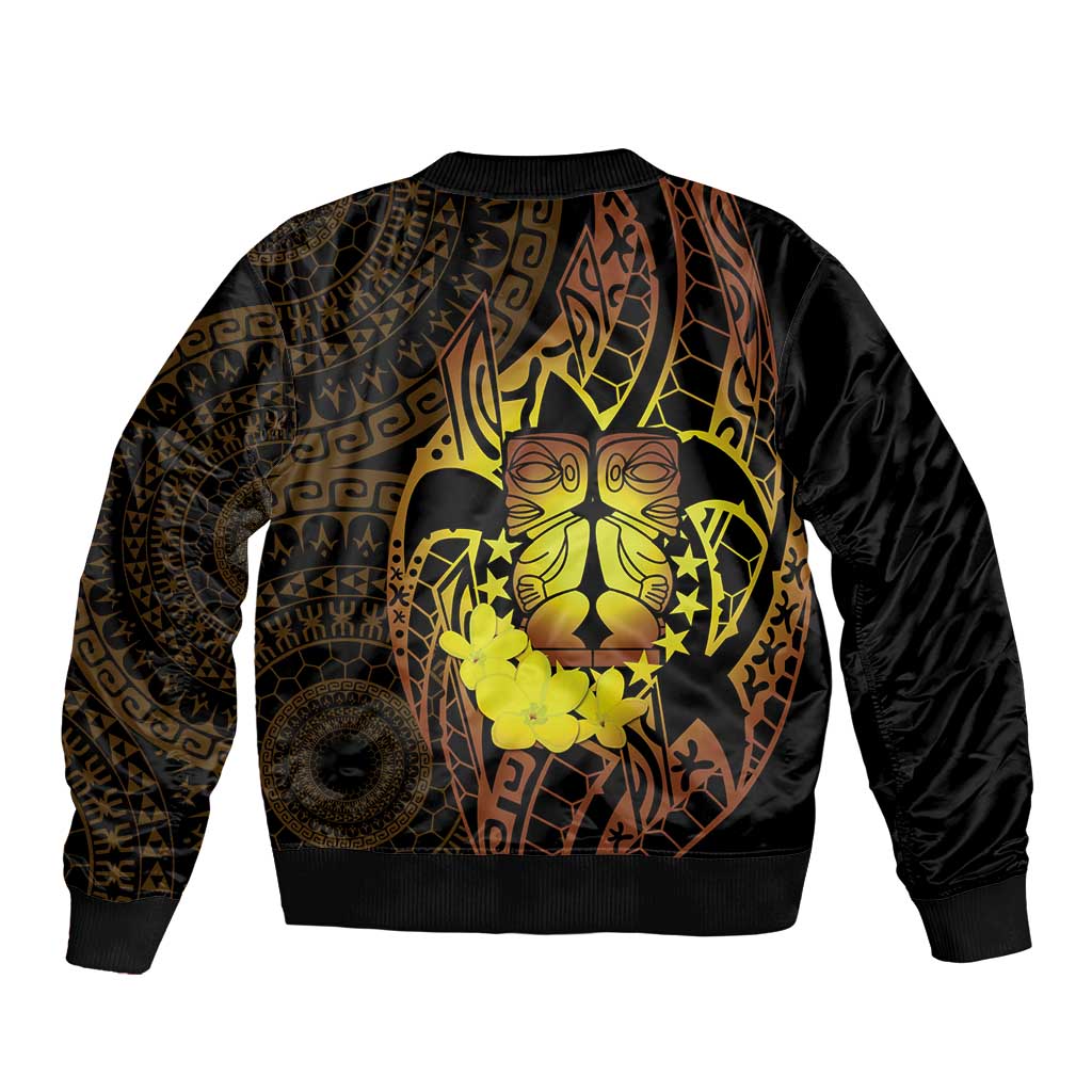 Kia Orana Kuki Airani Sleeve Zip Bomber Jacket Cook Islands Tangaroa God Tatau Gold LT14 - Polynesian Pride