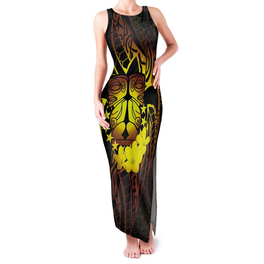 Kia Orana Kuki Airani Tank Maxi Dress Cook Islands Tangaroa God Tatau Gold LT14 Women Gold - Polynesian Pride