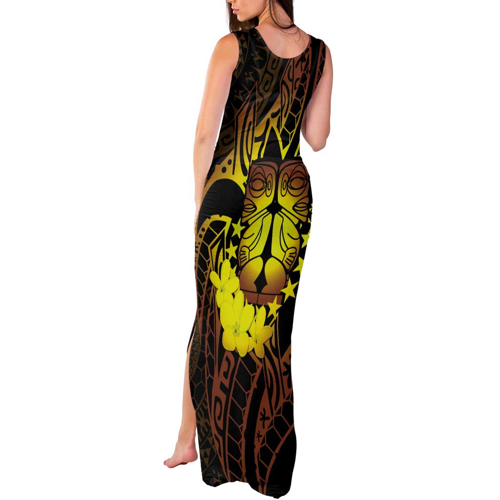 Kia Orana Kuki Airani Tank Maxi Dress Cook Islands Tangaroa God Tatau Gold LT14 - Polynesian Pride