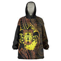 Kia Orana Kuki Airani Wearable Blanket Hoodie Cook Islands Tangaroa God Tatau Gold LT14 One Size Gold - Polynesian Pride