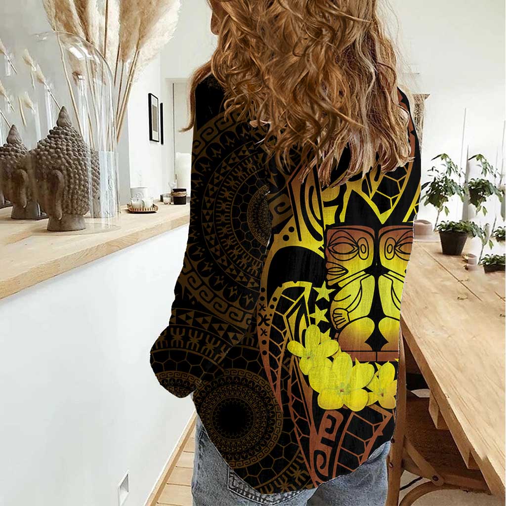 Kia Orana Kuki Airani Women Casual Shirt Cook Islands Tangaroa God Tatau Gold LT14 - Polynesian Pride