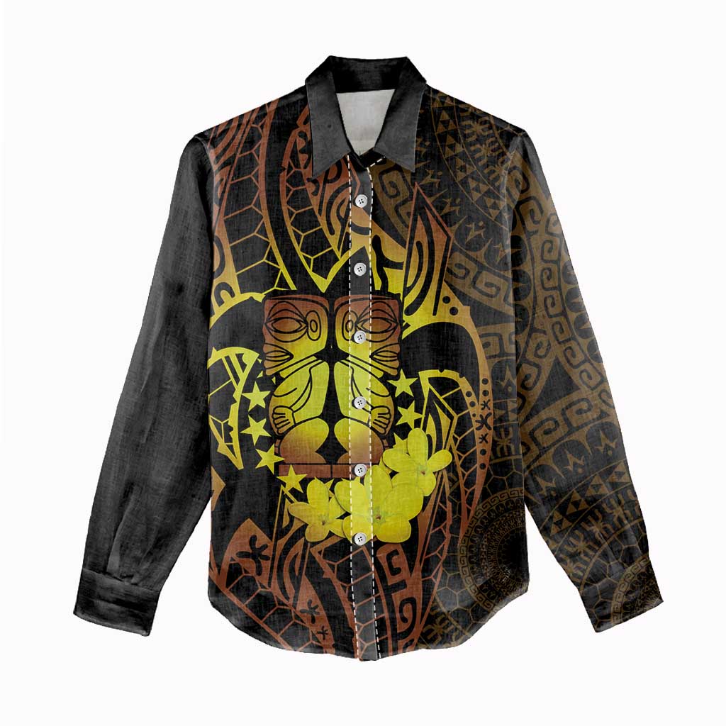 Kia Orana Kuki Airani Women Casual Shirt Cook Islands Tangaroa God Tatau Gold LT14 - Polynesian Pride