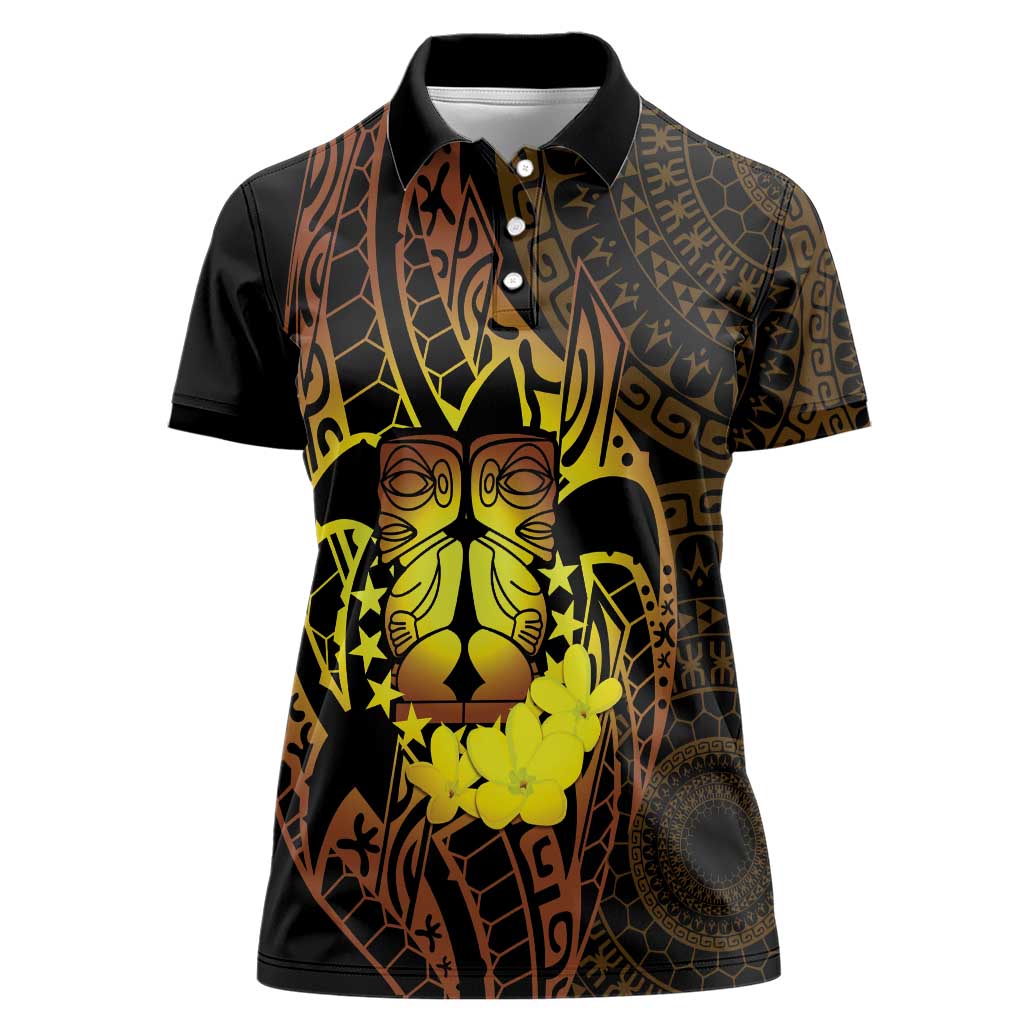 Kia Orana Kuki Airani Women Polo Shirt Cook Islands Tangaroa God Tatau Gold LT14 Female Gold - Polynesian Pride