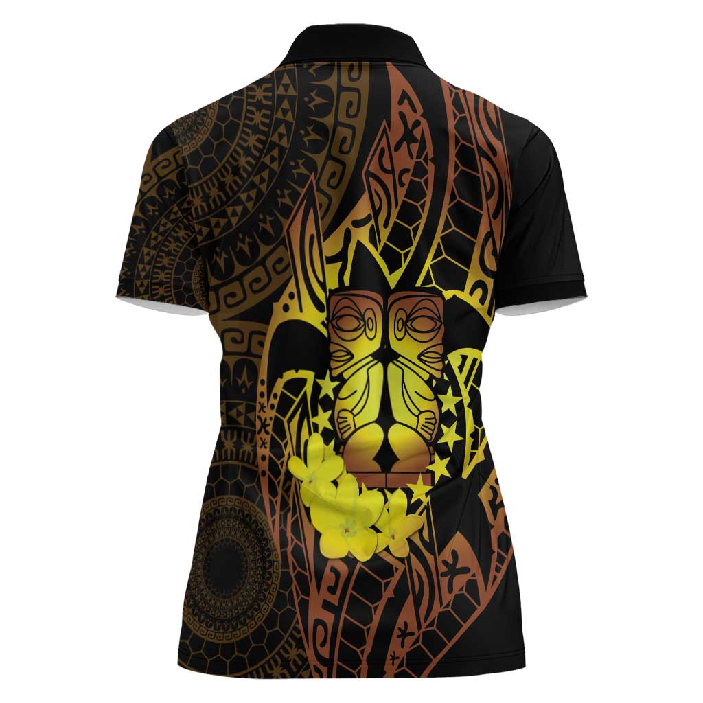 Kia Orana Kuki Airani Women Polo Shirt Cook Islands Tangaroa God Tatau Gold LT14 - Polynesian Pride