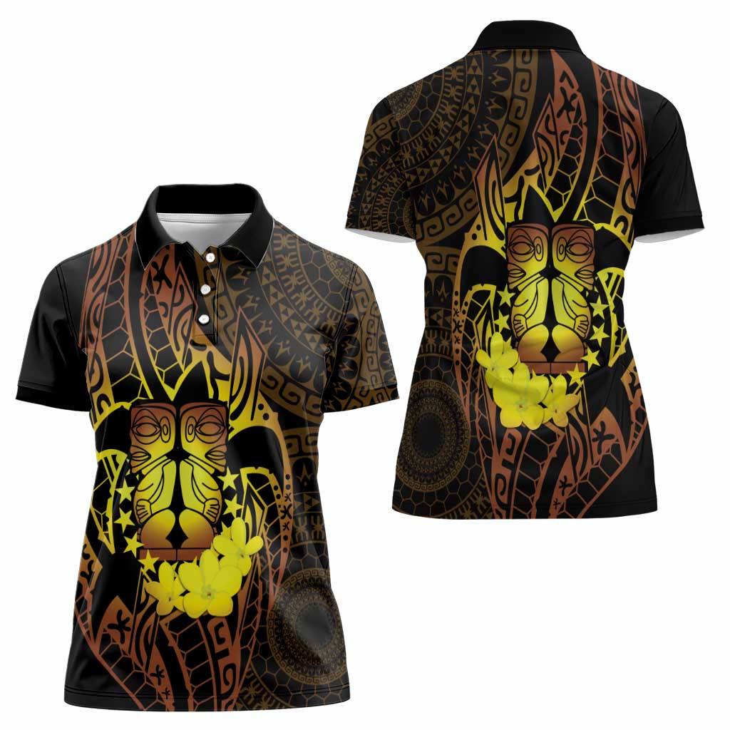 Kia Orana Kuki Airani Women Polo Shirt Cook Islands Tangaroa God Tatau Gold LT14 - Polynesian Pride
