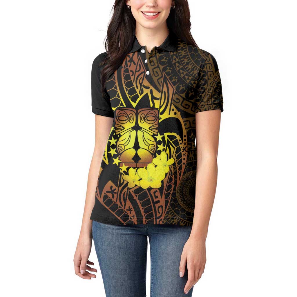 Kia Orana Kuki Airani Women Polo Shirt Cook Islands Tangaroa God Tatau Gold LT14 - Polynesian Pride