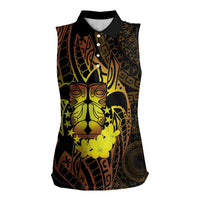 Kia Orana Kuki Airani Women Sleeveless Polo Shirt Cook Islands Tangaroa God Tatau Gold LT14 Female Gold - Polynesian Pride