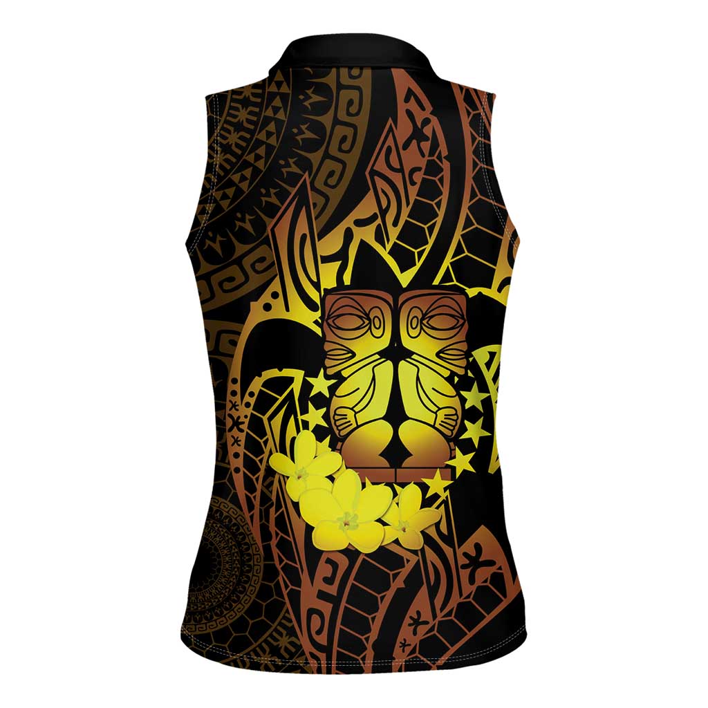 Kia Orana Kuki Airani Women Sleeveless Polo Shirt Cook Islands Tangaroa God Tatau Gold LT14 - Polynesian Pride