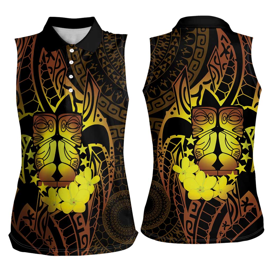 Kia Orana Kuki Airani Women Sleeveless Polo Shirt Cook Islands Tangaroa God Tatau Gold LT14 - Polynesian Pride