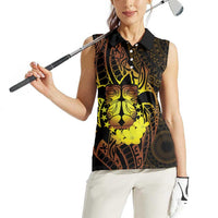 Kia Orana Kuki Airani Women Sleeveless Polo Shirt Cook Islands Tangaroa God Tatau Gold LT14 - Polynesian Pride