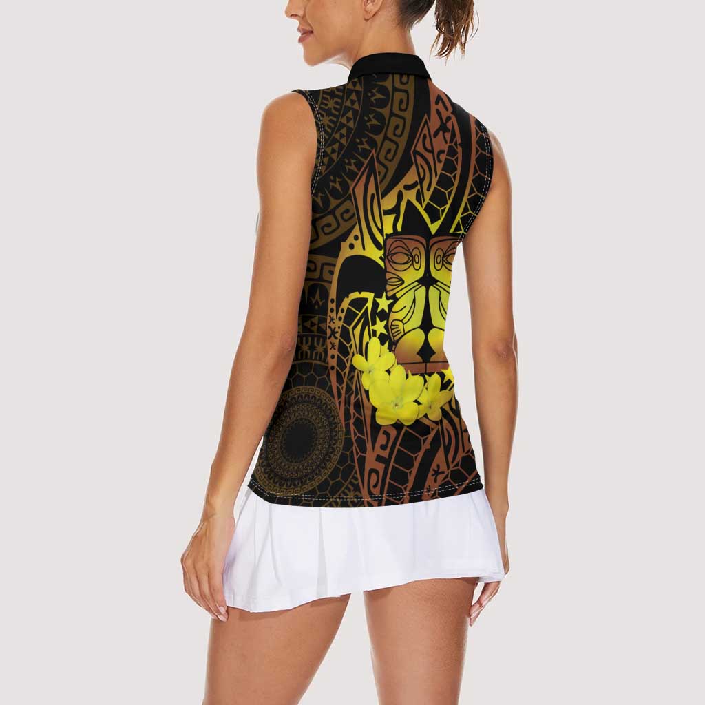 Kia Orana Kuki Airani Women Sleeveless Polo Shirt Cook Islands Tangaroa God Tatau Gold LT14 - Polynesian Pride