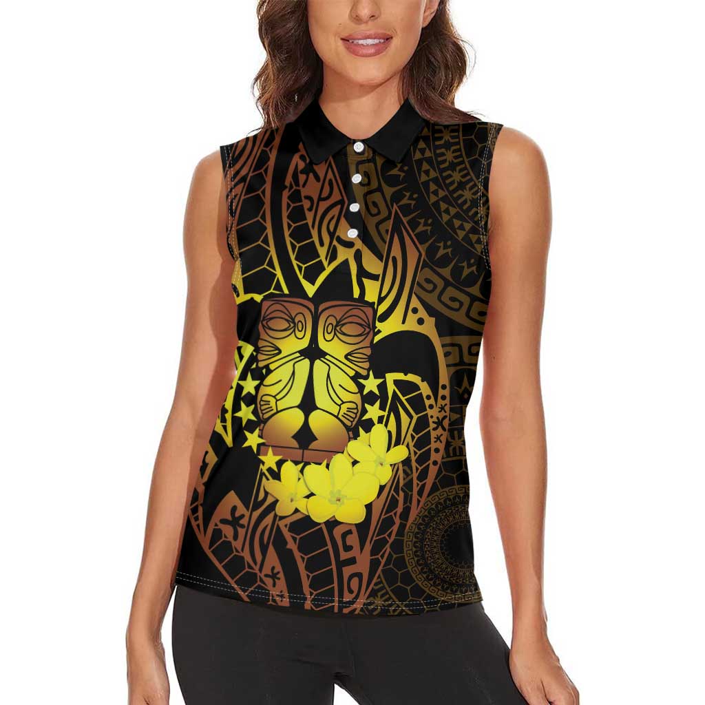 Kia Orana Kuki Airani Women Sleeveless Polo Shirt Cook Islands Tangaroa God Tatau Gold LT14 - Polynesian Pride