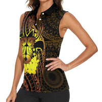 Kia Orana Kuki Airani Women Sleeveless Polo Shirt Cook Islands Tangaroa God Tatau Gold LT14 - Polynesian Pride